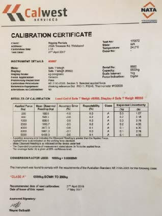 Equipment and Test Setup: Load Cell Calibration Certificate